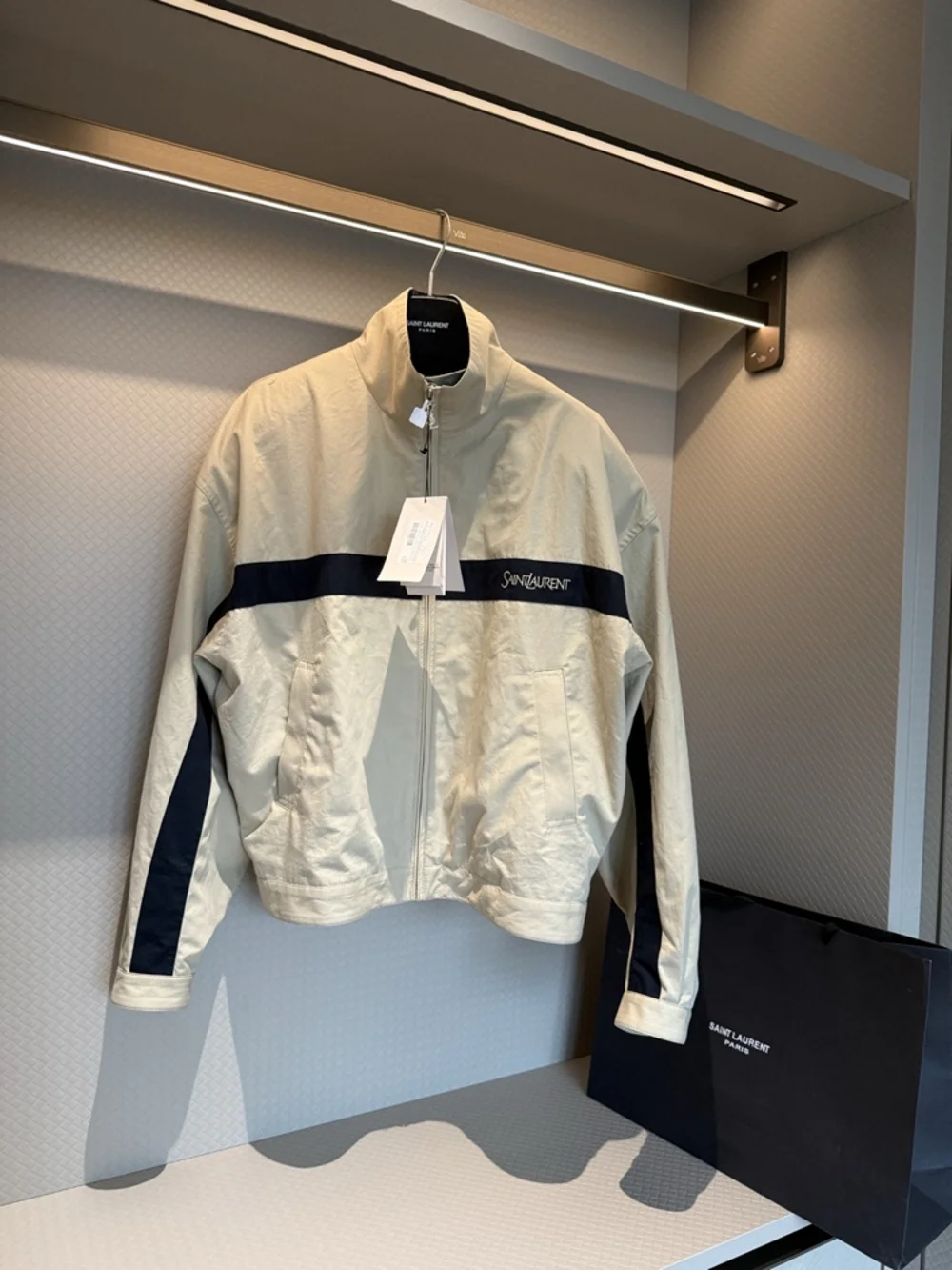✨Saint Laurent Beige Color Block Zip Up Track Jacket